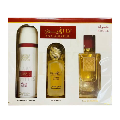 SET LATTAFA ANA ABIYEDH ROUGE ( 3 PC ) 3.4 OZ EDP / 6.7 OZ DEO / 1.7 OZ  HAIRMIST