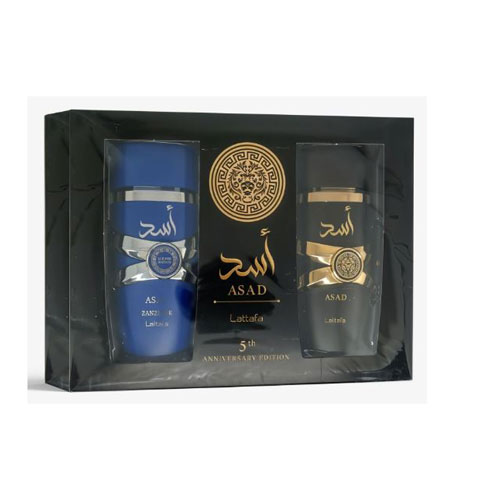 SET LATTAFA  ASAD 5TH ANNIVERSARY ( 2 PC ) ASAD 3.4 OZ EDP SP / ASAD ZANZIBAR 3.4 OZ EDP SP